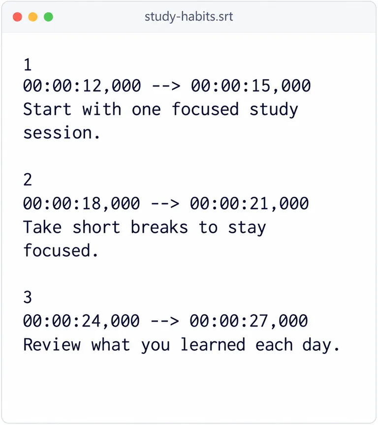 SRT subtitles file preview