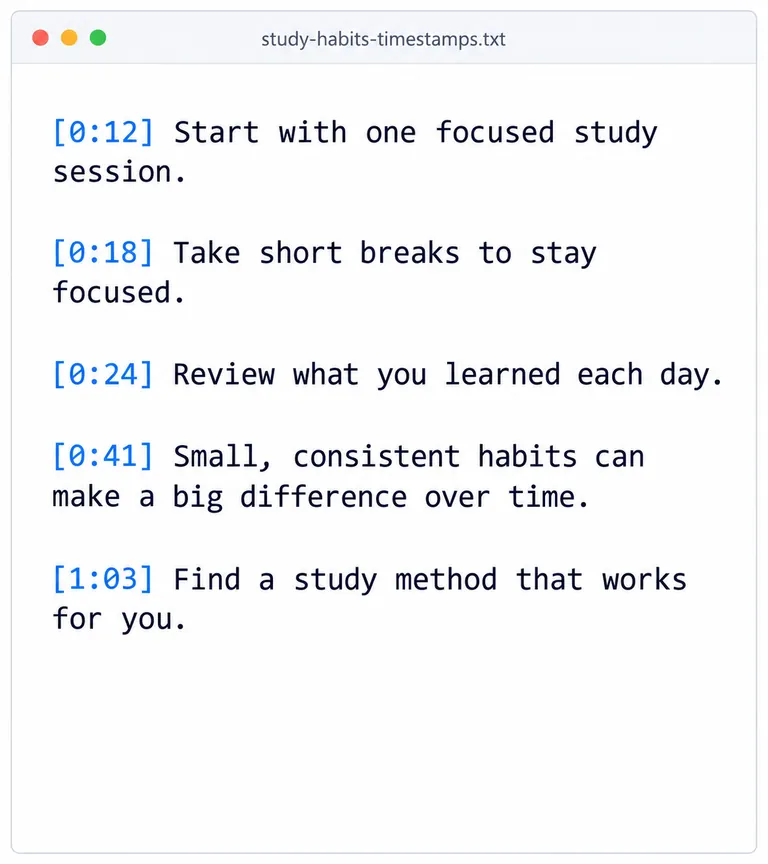 TXT with timestamps file preview